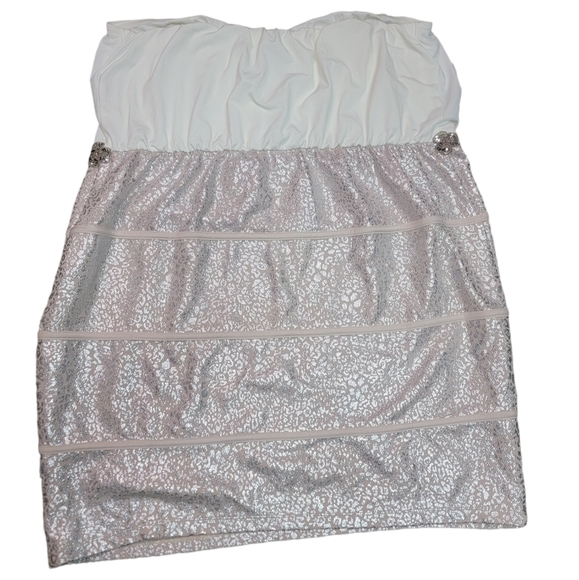 Deb Plus Ivory and Silver Strapless Cheetah Print Stretch Mini Dress Size 3X NWT - Picture 5 of 6
